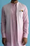 Kaha_Pink Nehru Jacket  Linen Jacquard Solid Ombre-dyed And Kurta Set  _Online_at_Aza_Fashions