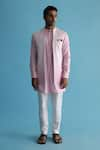 Buy_Kaha_Pink Nehru Jacket  Linen Jacquard Solid Ombre-dyed And Kurta Set  _Online_at_Aza_Fashions