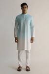 Kaha_Blue Linen Light Ombre Bundi Kurta Set_Online_at_Aza_Fashions