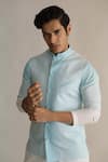 Buy_Kaha_Blue Linen Light Ombre Bundi Kurta Set_Online_at_Aza_Fashions