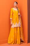 Kesar Studio_Yellow Silk Embroidery Gota Work Scoop Neck Kurta Skirt Set _Online_at_Aza_Fashions