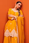 Buy_Kesar Studio_Yellow Silk Embroidery Gota Work Scoop Neck Kurta Skirt Set _Online_at_Aza_Fashions