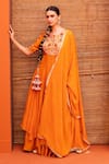 Kesar Studio_Orange Silk Embroidery Thread Round Bodice Layered Gown With Dupatta _Online_at_Aza_Fashions