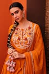 Buy_Kesar Studio_Orange Silk Embroidery Thread Round Bodice Layered Gown With Dupatta _Online_at_Aza_Fashions