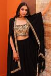 Kesar Studio_Black Georgette Embroidery Mirror Work Blouse Shisha Border Cape Skirt Set _Online_at_Aza_Fashions