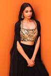 Buy_Kesar Studio_Black Georgette Embroidery Mirror Work Blouse Shisha Border Cape Skirt Set _Online_at_Aza_Fashions