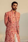 Buy_Ankita Lath_Pink Silk Print And Embroidery Abstract Overlap Kurta Set  _Online_at_Aza_Fashions