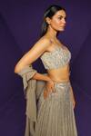 Rishi And Soujit_Beige Crepe Embellished Sequin Sweetheart Neck Stripe Lehenga Set  _Online_at_Aza_Fashions