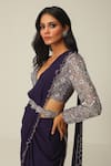 Rishi and Soujit_Purple Organza Embroidery Cutdana Ombre Pre-draped Saree With Blouse  _Online_at_Aza_Fashions