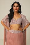 Rishi And Soujit_Pink Organza Embellished Sequin Cape Open And Gathered Skirt Set  _Online_at_Aza_Fashions