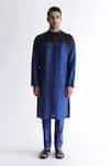 Shop_Kaha_Blue Linen Pintuck Beryl Geometric Detail Kurta With Pant  _Online_at_Aza_Fashions