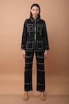 Veera Wear_Black Cotton Collared Shirt And Pant Set _Online_at_Aza_Fashions