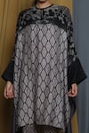 Buy_Krishna Mehta_Grey Tussar Printed Geometric Keyhole Cape Tunic _Online_at_Aza_Fashions