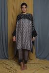 Shop_Krishna Mehta_Grey Tussar Printed Geometric Keyhole Cape Tunic _Online_at_Aza_Fashions