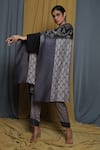 Krishna Mehta_Grey Tussar Printed Geometric Keyhole Cape Tunic _at_Aza_Fashions