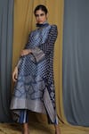 Buy_Krishna Mehta_Blue Tussar Keyhole Neck Geometric Hand Block Print Tunic _Online_at_Aza_Fashions