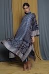 Krishna Mehta_Blue Tussar Keyhole Neck Geometric Hand Block Print Tunic _at_Aza_Fashions