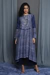 Krishna Mehta Blue Chanderi Block Print Bandhej Round Tunic Online at Aza Fashions Krishna Mehta_Blue Chanderi Block Print Bandhej Round Tunic _Online_at_Aza_Fashions