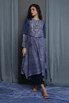 Krishna Mehta Blue Chanderi Block Print Bandhej Round Tunic at Aza Fashions Krishna Mehta_Blue Chanderi Block Print Bandhej Round Tunic _at_Aza_Fashions