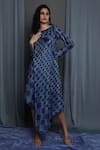 Krishna Mehta_Blue Chanderi Printed Floral Abstract Round Asymmetrical Tunic _Online_at_Aza_Fashions