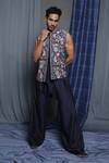 Buy_Krishna Mehta_Blue Cotton, Viscose Embroidery Navy Bloom Bundi _Online_at_Aza_Fashions