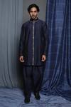Buy_Krishna Mehta_Blue Cotton Viscose Embroidered Floral Sherwani And Salwar Set 