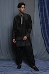 Krishna Mehta_Black Tussar Printed Stripe Kurta _Online_at_Aza_Fashions