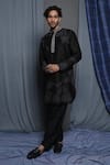 Buy_Krishna Mehta_Black Tussar Printed Stripe Kurta _Online_at_Aza_Fashions