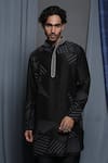 Shop_Krishna Mehta_Black Tussar Printed Stripe Kurta _Online_at_Aza_Fashions