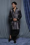 Krishna Mehta_Black Tussar Printed Geometric Ombre Kurta _Online_at_Aza_Fashions