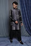 Shop_Krishna Mehta_Black Tussar Printed Geometric Ombre Kurta _Online_at_Aza_Fashions