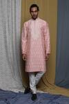 Buy_Krishna Mehta_Pink Tussar Embroidered Floral Kurta Churidar Set _Online_at_Aza_Fashions