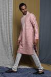 Buy_Krishna Mehta_Pink Tussar Embroidered Floral Kurta Churidar Set 