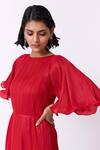 Scarlet Sage_Red Polyester Boat Neck Celestine Ruffle Sleeve Dress_at_Aza_Fashions