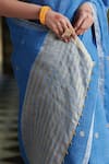 Dressfolk_Blue 100% Linen And Zari Woven Polka Dot & Chakori Pattern Saree  _Online_at_Aza_Fashions