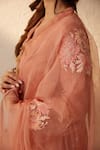 Chandbari_Peach Anarkali Tissue Embroidered Dori V Neck Set With Dupatta _Online_at_Aza_Fashions