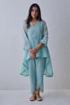 Buy_Chandbari_Blue Kota Cotton Embroidered Asymmetric Peplum Kurta And Trouser Set _Online_at_Aza_Fashions