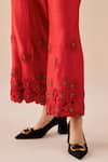 Chandrima_Red Chanderi Applique Floral Poppy Flower Pattern Pant _Online_at_Aza_Fashions