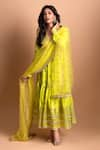 Buy_Gopi Vaid_Yellow Anarkali And Churidar Tussar Silk & Dupatta Geometric Pattern Tiered Set _Online_at_Aza_Fashions