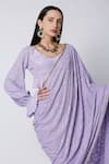 Buy_Monk & Mei_Purple Georgette Embroidered Sequin V Pre-stitched Fish Cut Saree With Blouse _Online_at_Aza_Fashions