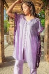 Monk & Mei_Purple Georgette Embroidered Floral V Neck Kaftan And Pant Set _Online_at_Aza_Fashions