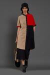 Shop_MATI_Beige Cotton Bandeau Neck Color Block Long Tunic_Online_at_Aza_Fashions