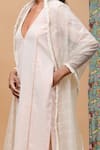 Buy_Rishi and Vibhuti_Gold Linen Placement Zari Embroidered Panel Plunge V Neck Grace Kurta Set _Online_at_Aza_Fashions