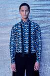 Line Out Line_Blue Cotton Poplin Print Chevron Geo Full Sleeve Shirt_Online_at_Aza_Fashions