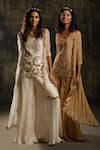 Mona and Vishu_Beige Kurta  Dupion Silk Jacket And Palazzo  Scallop Border Embellished Set _at_Aza_Fashions