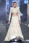 Ritika Mirchandani_Beige Net Embroidery Bead Round Erinn Geometric Bridal Lehenga Set  _Online_at_Aza_Fashions