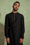 Ankita Shahabadi_Black Silk Muslin Nakshi Drape Kurta _Online_at_Aza_Fashions