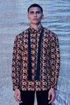 Buy_Line Out Line_Brown Cotton Poplin Print Chevron Geo Shirt_Online_at_Aza_Fashions