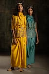 Mona And Vishu Blue Draped Skirt Satin Linen, Kurta And Scarf Chanderi Silk Embroidered Set at Aza Fashions Mona And Vishu_Blue Draped Skirt Satin Linen, Kurta And Scarf Chanderi Silk Embroidered Set _at_Aza_Fashions