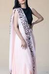 PIRI INDIA_Pink Organza, Georgette Border Embroidered Pre-draped Saree With Black Crop Top _Online_at_Aza_Fashions